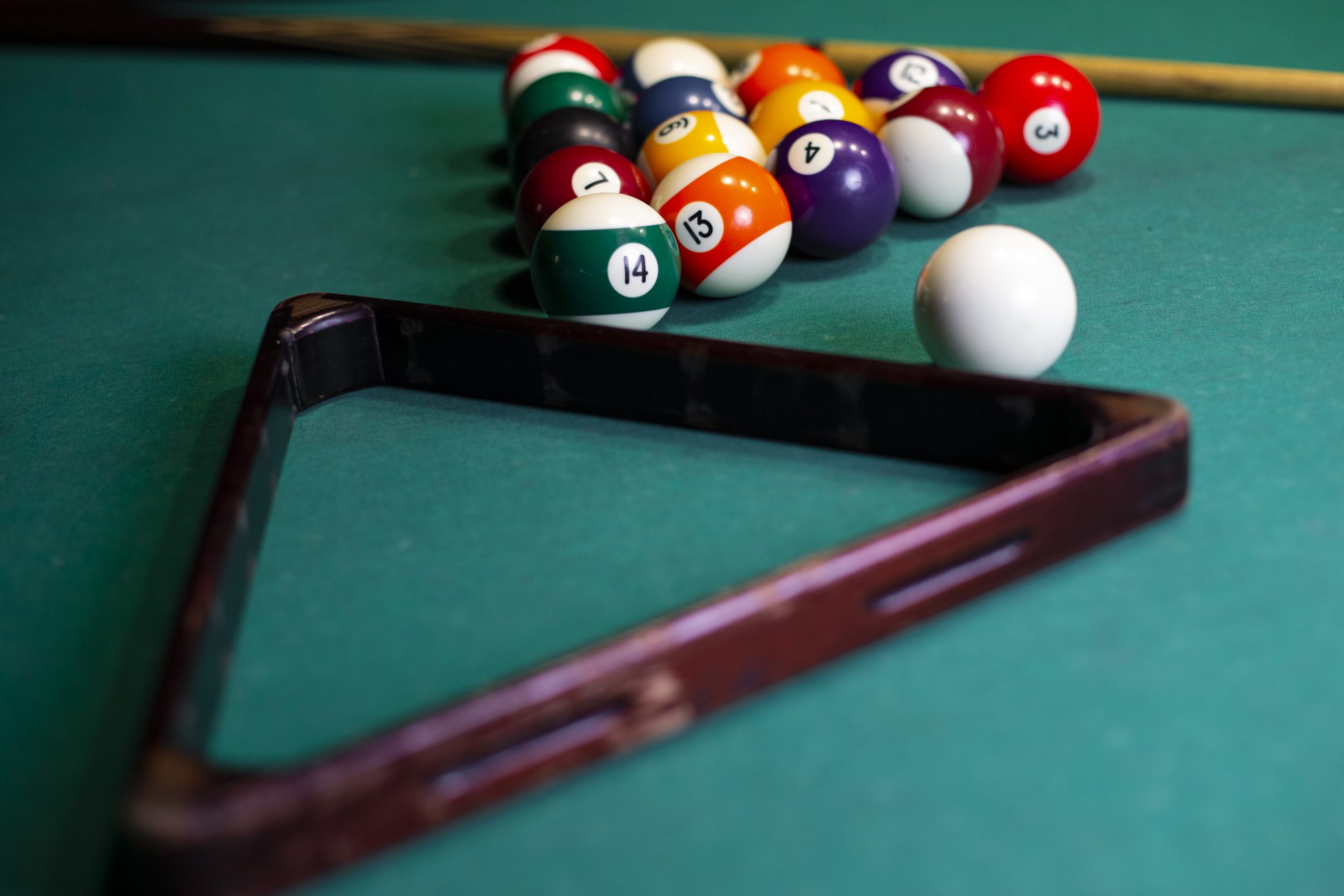 high angle arrangement with triangle pool balls